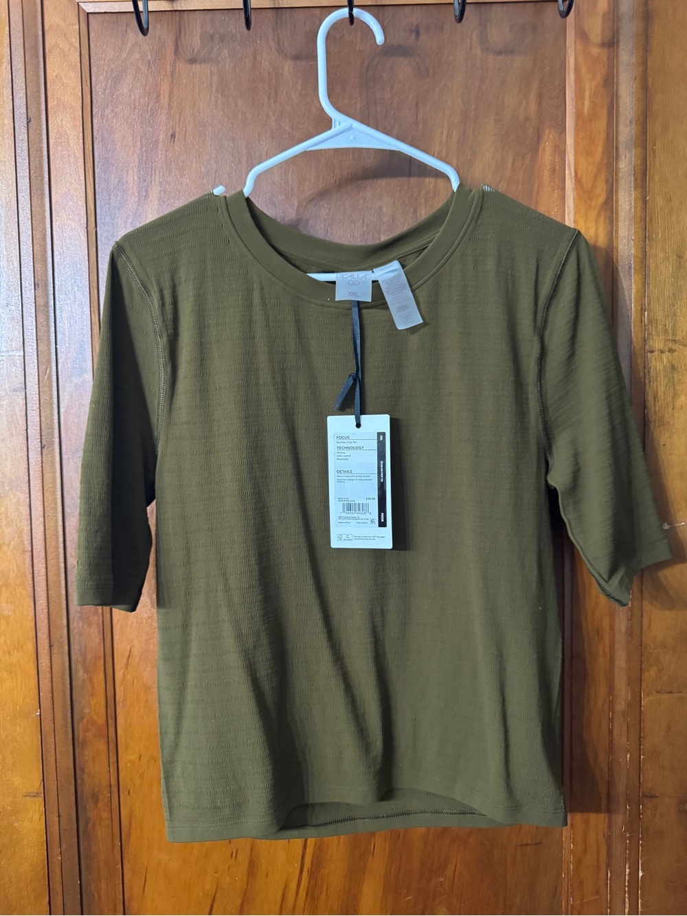 Calia Olive Green Ribbed Seemless Crop Tee